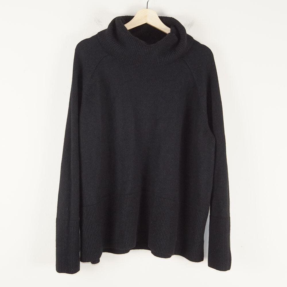 Athleta Alpine Black Ribbed Wool Cashmere Blend Turtleneck Sweater Womens Sz XL
